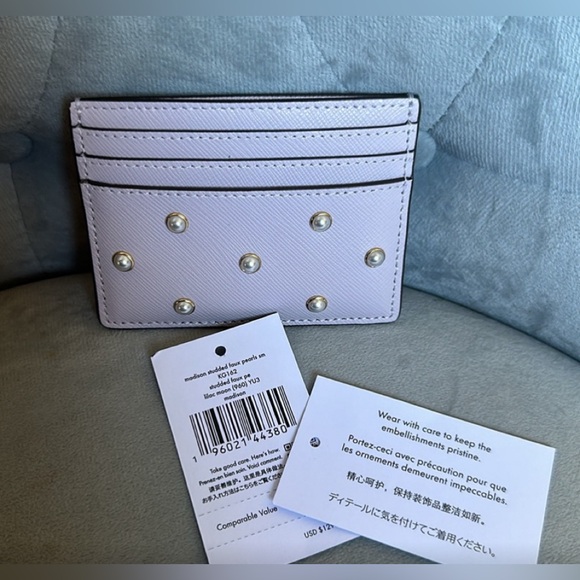 NWT, Kate ♠️Spade card case, Pink with White Pearls - Picture 6 of 6